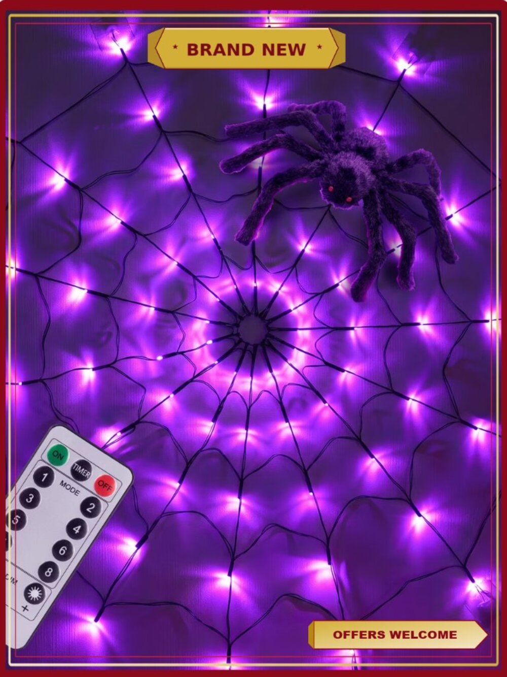 Halloween Spider String Lights 4FT 70 LED 8 Modes Indoor Outdoor Decor